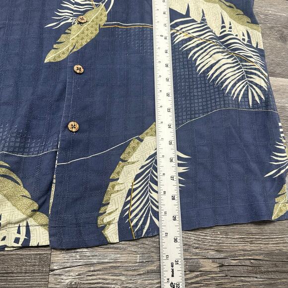 Tommy Bahama Shirt Blue Mens XL 100% Silk Palm Leaf Hawaiian Button Up Loop - Picture 7 of 8